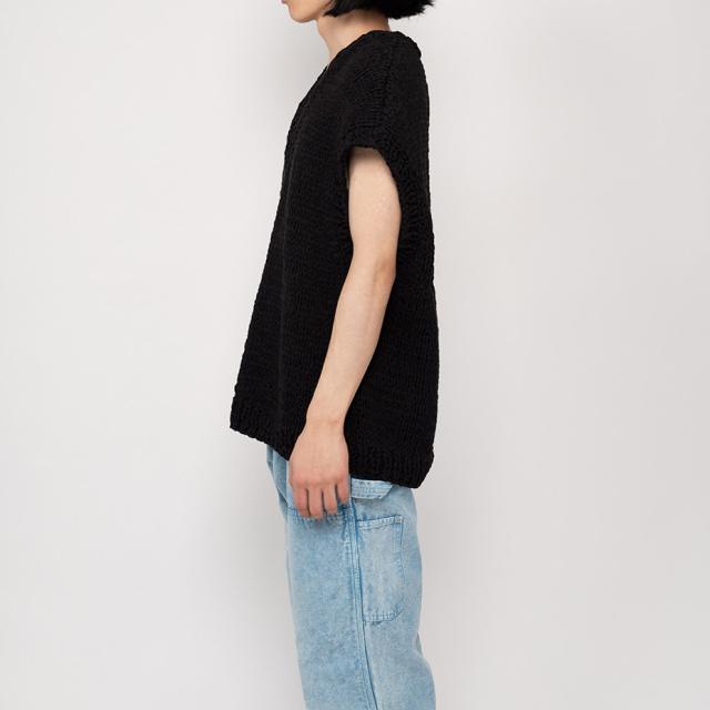 Shoelace Knitted Vest Myne マイン G10VT002 シューレスニットベスト ニットベスト メンズ レディース vネック ブランド ノースリーブ 無地 手編み コットン 100% ブラック 黒 グリーン 緑 ホワイト 白送料無料_3