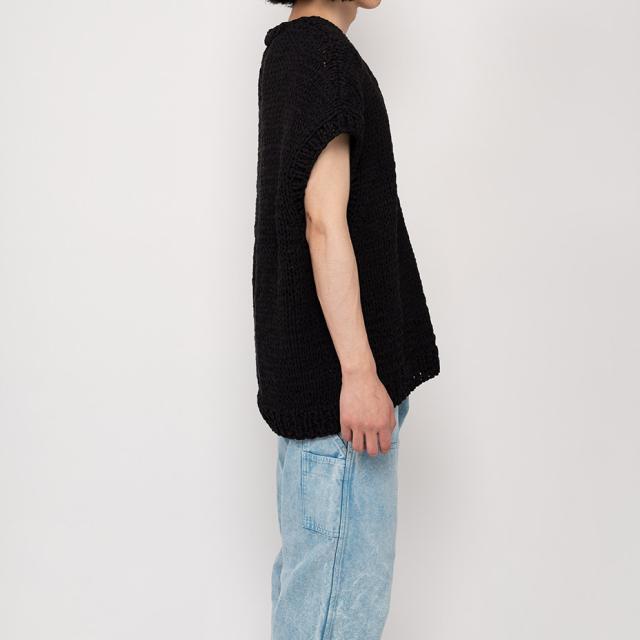 Shoelace Knitted Vest Myne マイン G10VT002 シューレスニットベスト ニットベスト メンズ レディース vネック ブランド ノースリーブ 無地 手編み コットン 100% ブラック 黒 グリーン 緑 ホワイト 白送料無料 Shoelace Knitted Vest Myne マイン G10VT002 シューレスニットベスト