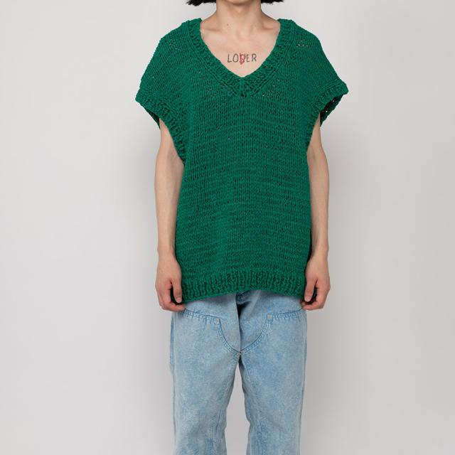 Shoelace Knitted Vest Myne マイン G10VT002 シューレスニットベスト ニットベスト メンズ レディース vネック ブランド ノースリーブ 無地 手編み コットン 100% ブラック 黒 グリーン 緑 ホワイト 白送料無料_7