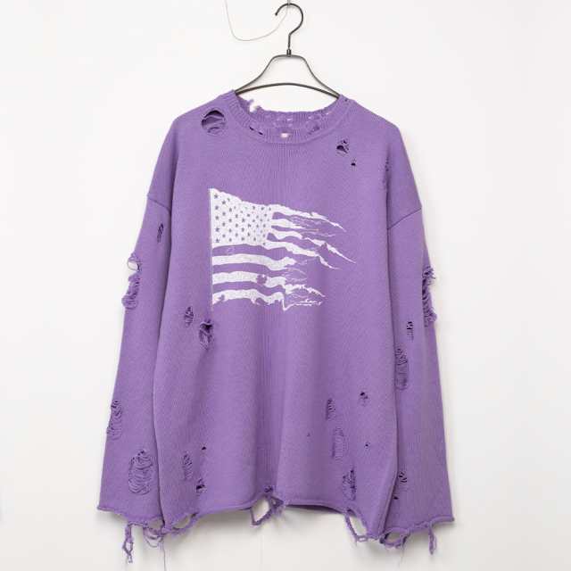 KAMIYA ロングTシャツ Destroyed Printed Knit L/S Tee Uネック ロング ...
