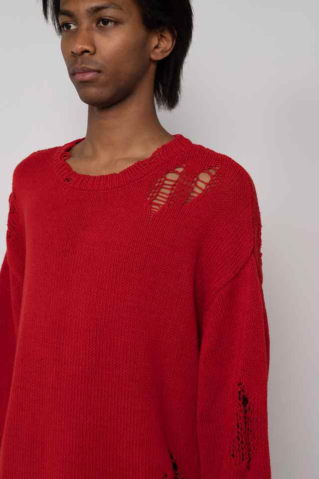 KAMIYA ニットトップス Distressed Knit Pullover ロング丈 オーバーサイズ トップス 長袖 かっこいい ストリート  アメカジ モード マニ｜au PAY マーケット