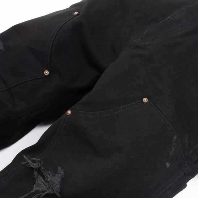 KAMIYA BORO Duck Painter Pants カミヤ ボロ ダック ペインターパンツ G16PT102 メンズ レディース ダブルニー ダブルニーパンツ ペインター パンツ 綿 ワイドストレートパンツ ワイドストレート アメカジ おしゃれ ブランド ボロ加工 ダメージ加工 ワイド ブラック 黒
