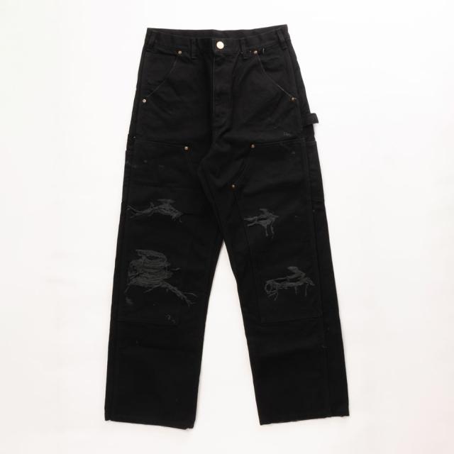 KAMIYA BORO Duck Painter Pants カミヤ ボロ ダック ペインターパンツ G16PT102 メンズ レディース ダブルニー ダブルニーパンツ ペインター パンツ 綿 ワイドストレートパンツ ワイドストレート アメカジ おしゃれ ブランド ボロ加工 ダメージ加工 ワイド ブラック 黒