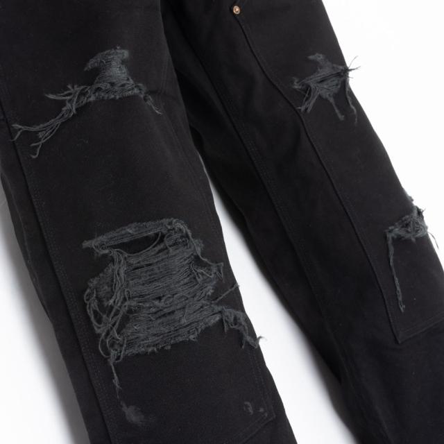 KAMIYA BORO Duck Painter Pants カミヤ ボロ ダック ペインターパンツ G16PT102 メンズ レディース ダブルニー ダブルニーパンツ ペインター パンツ 綿 ワイドストレートパンツ ワイドストレート アメカジ おしゃれ ブランド ボロ加工 ダメージ加工 ワイド ブラック 黒