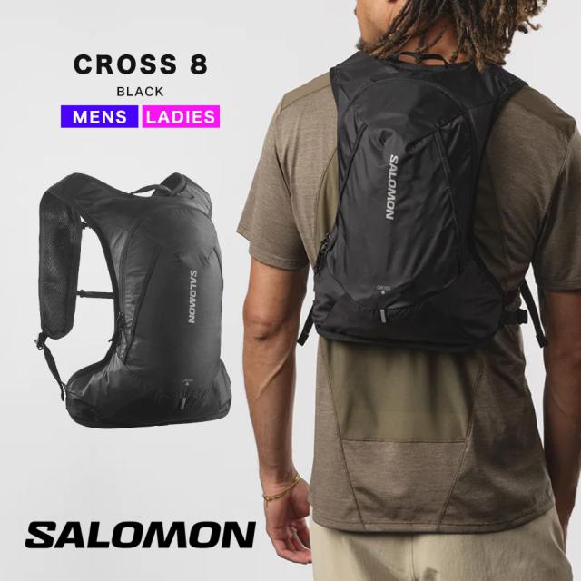 SALOMON サロモン クロス 8 リュック ユニセックス メンズ レディース バックパック バック バッグ 軽量 軽い ハイキング 登山 トレッキング トレイルランニング トレラン ランニング ブラック 黒 おしゃれ 定番 ハイキング 安定感 鞄 サロモン CROSS 8 ブランド 春夏秋冬