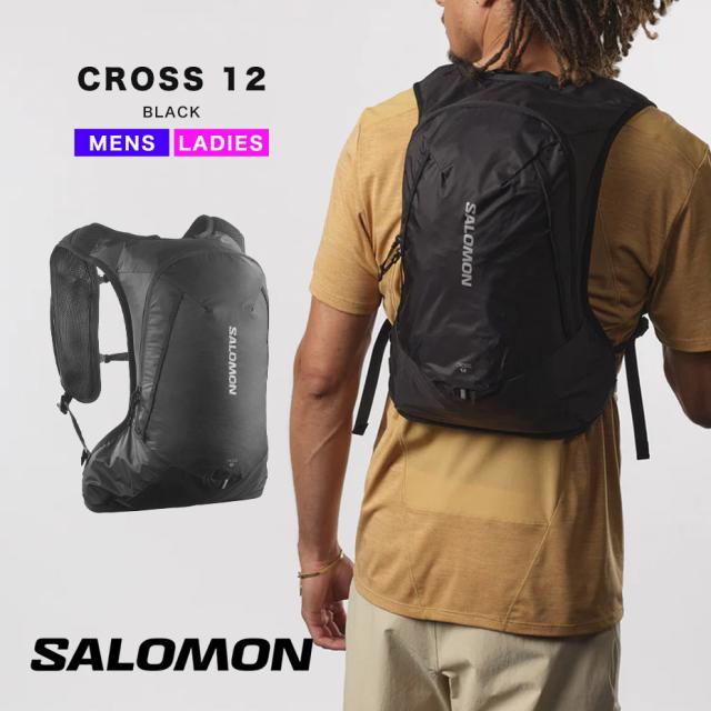 SALOMON クロス 12 リュック バックパック ユニセックス メンズ レディース バック バッグ 軽量 軽い ハイキング 登山 トレッキング トレイルランニング トレラン ランニング サイクリング 安定感 おしゃれ ブラック 黒 鞄 サロモン CROSS 12 ブランド 春夏秋冬