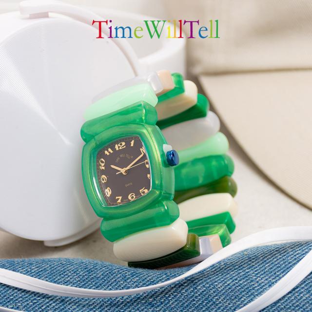 time will tell 腕時計 タイムウィルテル レディース メンズ 見やすい 電池式 アナログ ウォッチ おしゃれ かわいい オシャレ 可愛い 男女兼用 時計 通すだけ トノー型 日本製ムーブメント バングルウォッチ バングル 伸びる バンド ゴムバンド 文字盤 見やすい