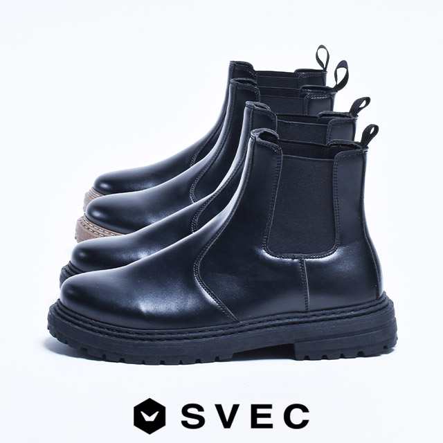 SVEC サイドゴアブーツ メンズ ショートブーツ 黒 厚底 ブーツ