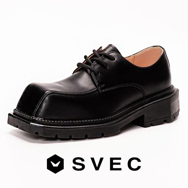 SVEC レースアップシューズ 厚底ソール 韓流 スクエアトゥ 厚底る スタイルアップ 脚長効果 個性的感 高級感 かっこいい 靴 シューズ 短靴 ローカット ブラック メンズ 男性 紳士靴 モード シュベック ブランド 秋 送料無料 新作の通販は 5,170円