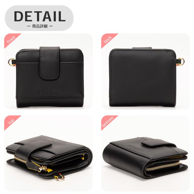 SILNA_minacolo ネックストラップ付2つ折り財布 牛革 二折財布 ポーチ