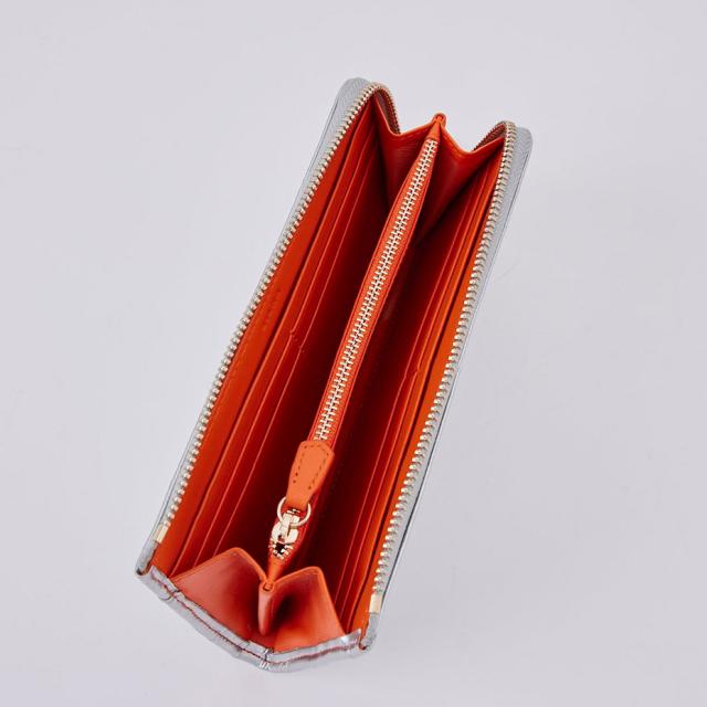財布 レディース 長財布 ブランド 薄い 本革 L字ファスナー 牛革 薄型 かわいい ファスナー カード入れ 多い カード たくさん おしゃれ ロゴ 型押し ブラック 黒 シルバー 銀 2025 冬 春 春夏_16