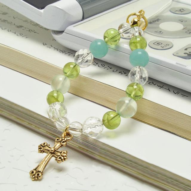 ペリドット × プレナイト × アマゾナイト × クロスパーツ ストラップ 天然石 パワーストーン の通販は 6,508円