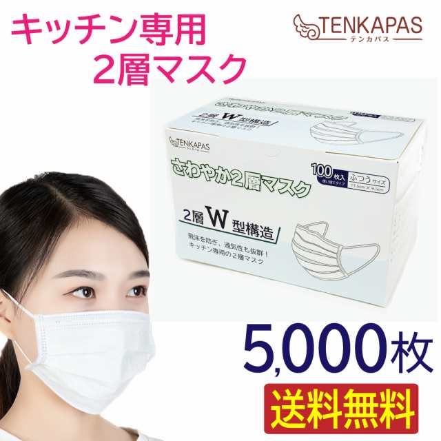 【送料無料】 業務用 ケース売り 5000枚 (100枚入×50箱)★ らくらく♪２層マスク！ 飛沫予防 レギュラーサイズ 使い捨てマスク 男女兼用