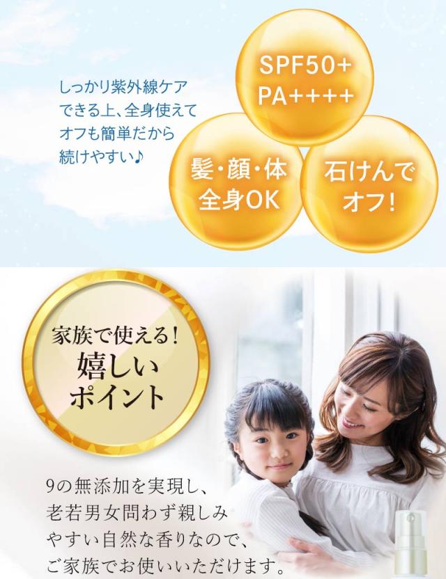 《保湿成分配合 日焼け止め》hugm ナチュラルUVミスト  5本セット ( SPF50+ PA++++ ハグム 全身OK 石けんで落とせる アルコールフリー 髪 頭皮 顔 体 手 腕 9の無添加 UVカット 紫外線対策 茶の実油 ヒアルロン酸 アルガンオイル ミスト スプレー ティーライフ )