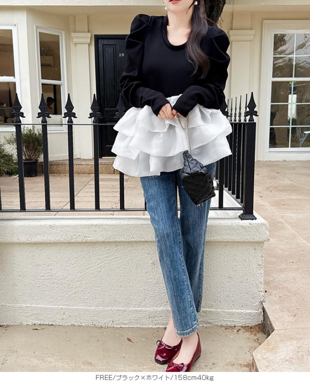 半額クーポン配布中！トップス レディース 冬 秋 ドッキング 異素材