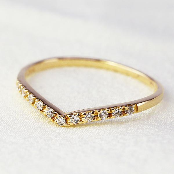 Vライン ダイヤモンド エタニティリング 18金 天然ダイヤ ピンキーリング 1号〜 ホワイト ピンク イエロー  ハーフエタニティ 送料無料の通販は