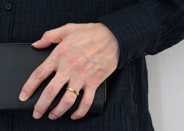 ひし形カットリング ３mm幅 10金 指輪 メンズ K10 ゴールド シンプル ミラーカット リング 結婚指輪 ペアリング 日本製 送料無料