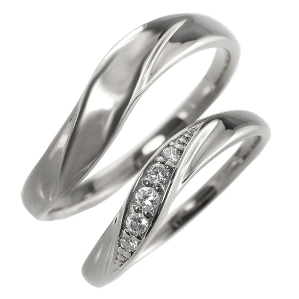 結婚指輪 プラチナ ウェーブ 天然ダイヤモンド ペアリング マリッジ