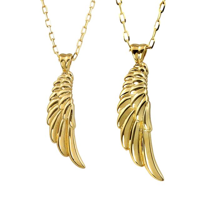 フェザー ペアネックレス シンプル 18金 羽 K18 ゴールド 羽根 ペンダント シンプル 2本セット ペア ネックレス オリジナル デザイン 大人の通販は