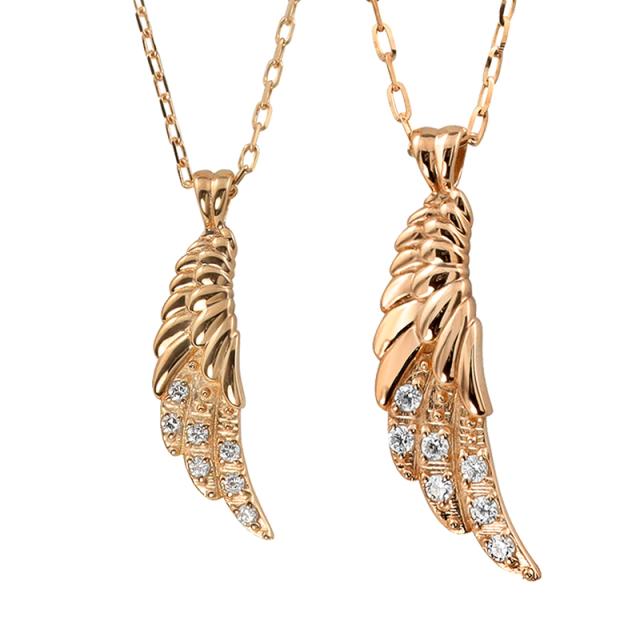 フェザー ペアネックレス シンプル 10金 ダイヤモンド 羽 K10 ゴールド 羽根 ペンダント シンプル 2本セット ペア ネックレス オリジナル デザイン 大人の通販は