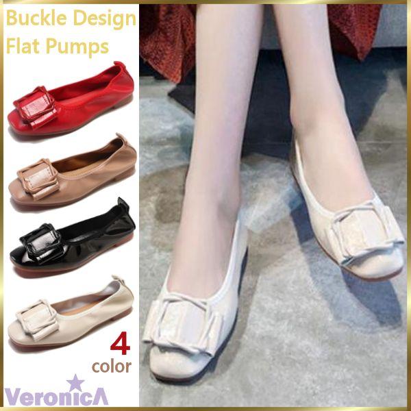 バックルデザインフラットパンプス シューズ レディース スクエアトゥ 美脚 無地 シンプル レトロ カジュアル きれいめ 靴 Aw 秋冬 春夏の通販はau Pay マーケット ヴェロニカ 4980で送料無料 安カワ Veronica