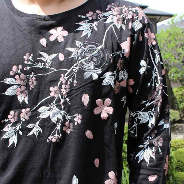 和柄 tシャツ 和柄長袖Tシャツ 和柄ロンt【YH21305】桜/家紋刺繍 