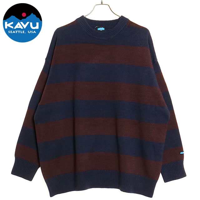 カブー KAVU ボーダーニット [19823012 FW24] Border Knit メンズ トップス クルーネックセーター Navy/Burgundy