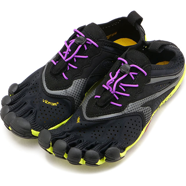 ビブラムファイブフィンガーズ Vibram FiveFingers 5本指シューズ レディース V-Run [16W3105] 靴 ベアフットスニーカー 黒 Black/Yellow/Purple 正規取扱店