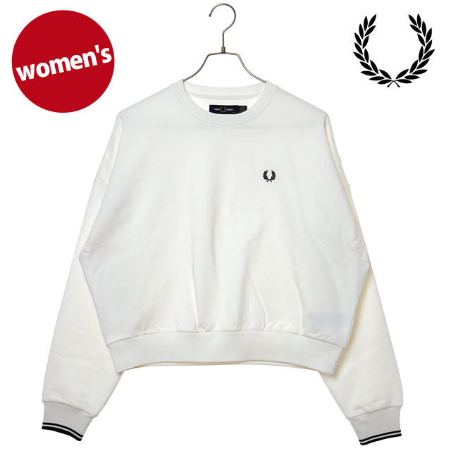 フレッドペリー FRED PERRY ティップラインスウェットシャツ [G1148-129 FW25Q4] TIPPED SWEATSHIRT レディース トップス トレーナー 長袖 クロップド丈 -WHITE 正規取扱店