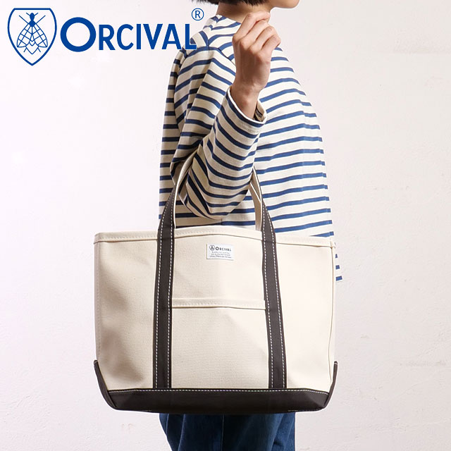 オーシバル ORCIVAL トートバッグ ミディアム [OR-H0284-KWC] TOTE BAG MEDIUM メンズ・レディース ユニセックス 鞄 日本製 キャンバストート 中サイズ 帆布 ホワイト系 ECRU/CHARCOAL 正規取扱店