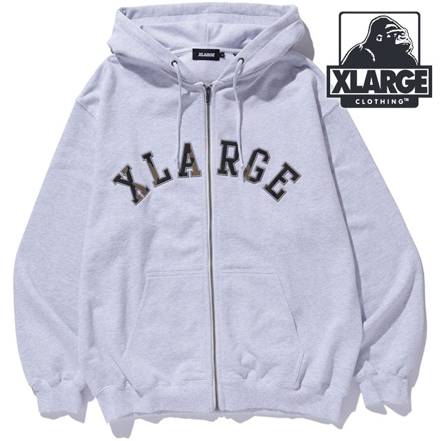 エクストララージ XLARGE メンズ カモパッチ ジップアップフーデッド スウェットシャツ [101261012012 SS26] CAMO PATCH ZIP UP HOODED SWEATSHIRT トップス 長袖 ジップパーカー グレー ASH 正規取扱店【coupon】