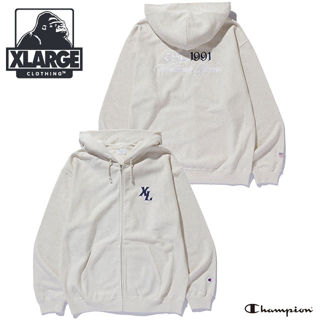 エクストララージ XLARGE メンズ チャンピオン ジップアップフーデッド スウェットシャツ [101261012020 SS26SPOT] XLARGE×Champion ZIP UP HOODED SWEATSHIRT トップス 長袖 パーカー フーディ グレー ASH 正規取扱店