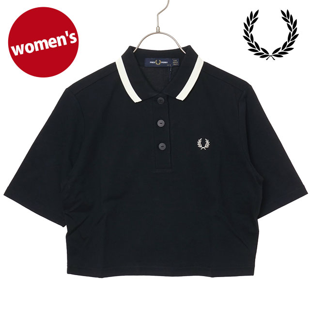 フレッドペリー FRED PERRY レディース ボールドティップドポロシャツ [G2182-102 SS26Q2] BOLD TIPPED POLO SHIRT トップス 半袖 クロップド丈 黒いこと BLACK 定まり取りまわし店