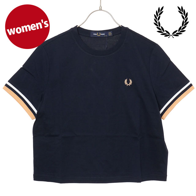 フレッドペリー FRED PERRY レディース ボールドティップドTシャツ [G2179-608 SS26Q2] BOLD TIPPED T-SHIRT トップス 半袖 ショート丈 ネイビー NAVY 【メール便可】 正規取扱店
