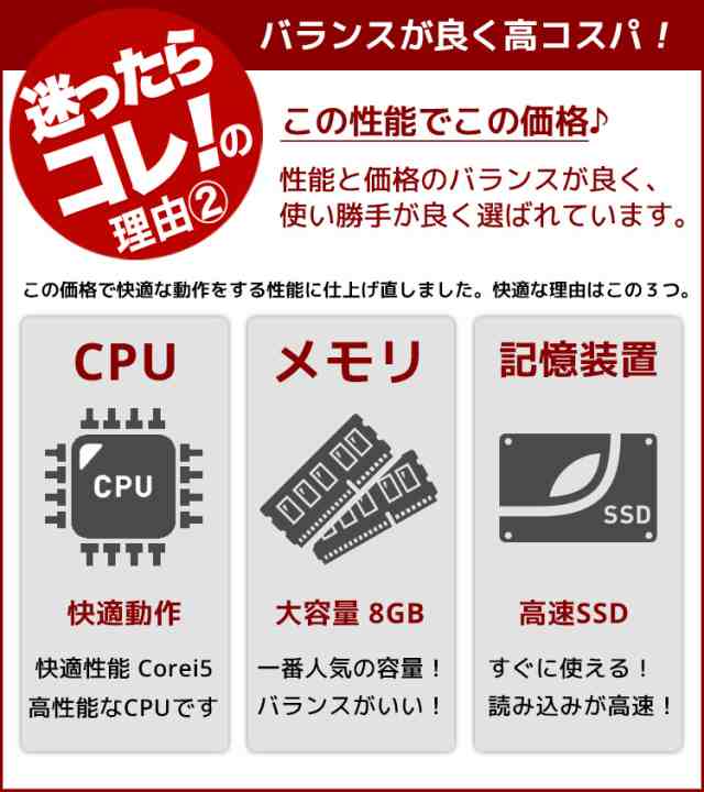 安さよりコスパ！ 迷ったらコレ! 初期設定不要!すぐ使える! Corei5