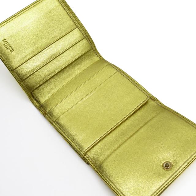 ロエベ　アナグラム　2つ折り財布　ダブルホック　ゴールドレザー　ゴールド金具 ロエベ 二つ折り財布 アナグラム スエード×レザー ブラウン