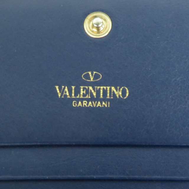 ヴァレンティノ ガラヴァーニ Valentino Garavani 二つ折り財布 VLTNロゴ レザー ネイビー ゴールド ユニセックス 送料無料 h29346a