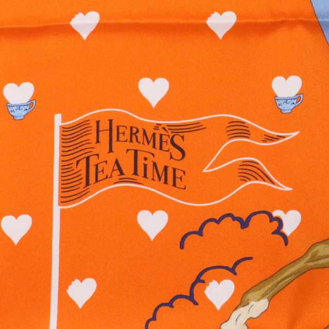 HERMES エルメス Tea Time ティータイム カレ70 スカーフ オレンジ系