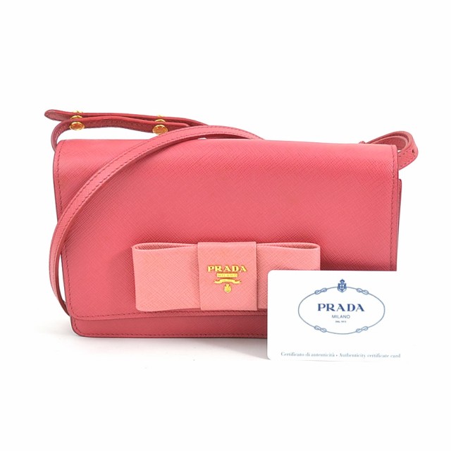 PRADA プラダ リボン 斜め掛けショルダーバッグ ウォレットバッグ ピンク 14061 レディース【中古】 e56715a