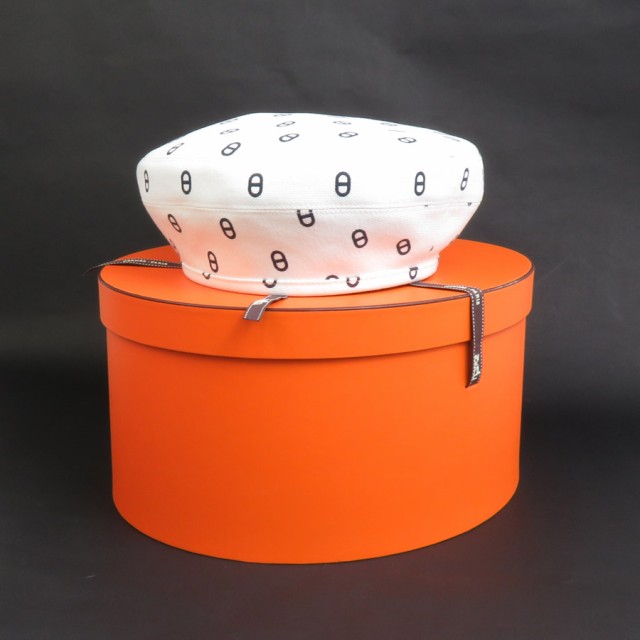 HERMES エルメス サントノーレ シェーヌダンクル ベレー帽 ホワイト×ブラック 14056 レディース【中古】 h30075fの通販は