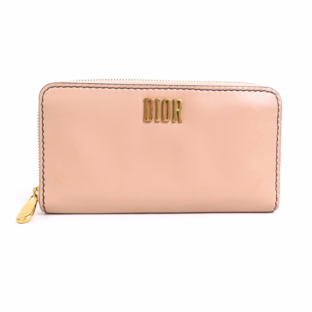 Christian Dior クリスチャンディオール ラウンドファスナー長財布 ピンクベージュ 14061 レディース【中古】 h30110f