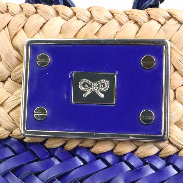 Anya Hindmarch アニヤ ハインドマーチ ハンドバッグ かごバッグ ブルー×ナチュラル 14067 レディース【中古】 a0263の通販は