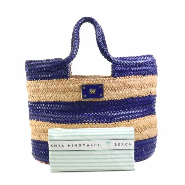 Anya Hindmarch アニヤ ハインドマーチ ハンドバッグ かごバッグ ブルー×ナチュラル 14067 レディース【中古】 a0263の通販は