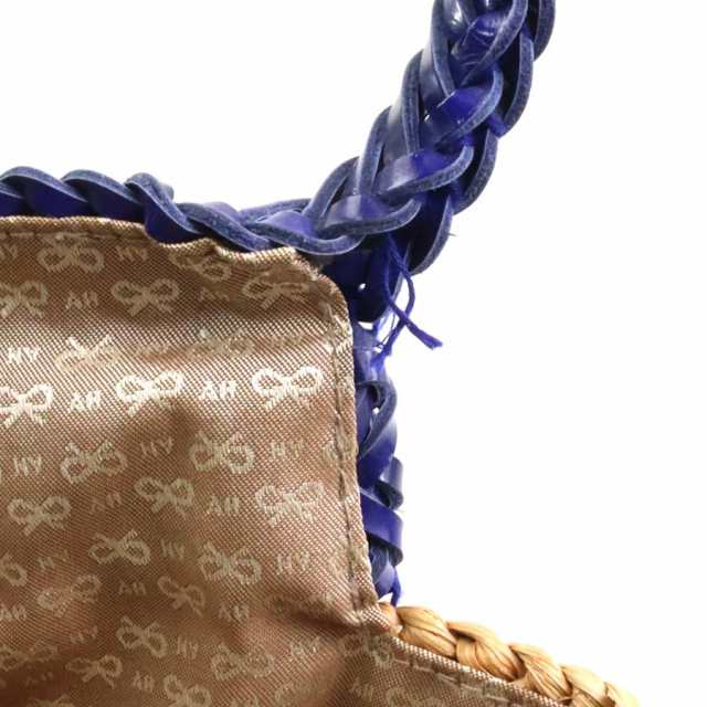 Anya Hindmarch アニヤ ハインドマーチ ハンドバッグ かごバッグ ブルー×ナチュラル 14067 レディース【中古】 a0263の通販は