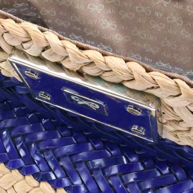 Anya Hindmarch アニヤ ハインドマーチ ハンドバッグ かごバッグ ブルー×ナチュラル 14067 レディース【中古】 a0263の通販は