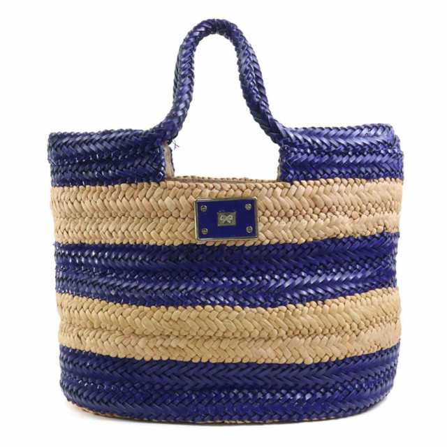 Anya Hindmarch アニヤ ハインドマーチ ハンドバッグ かごバッグ ブルー×ナチュラル 14067 レディース【中古】 a0263の通販は