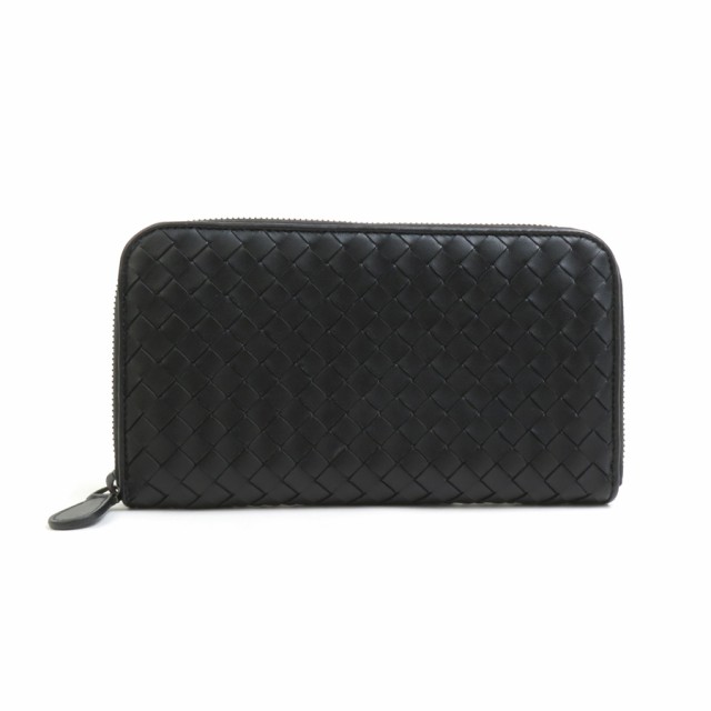 BOTTEGAVENETA ボッテガヴェネタ イントレチャート ラウンドファスナー長財布 ブラック 14054 ユニセックス【中古】 55687f