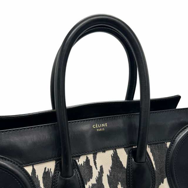 CELINE セリーヌ ラゲージ ミニ ショッパー ハンドバッグ ブラック/オフホワイト 14054 レディース【中古】 z1266の通販は