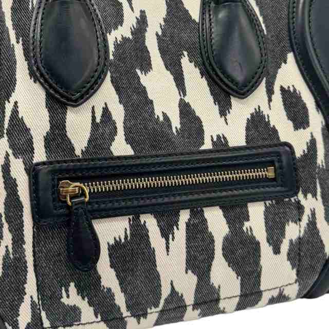 CELINE セリーヌ ラゲージ ミニ ショッパー ハンドバッグ ブラック/オフホワイト 14054 レディース【中古】 z1266の通販は