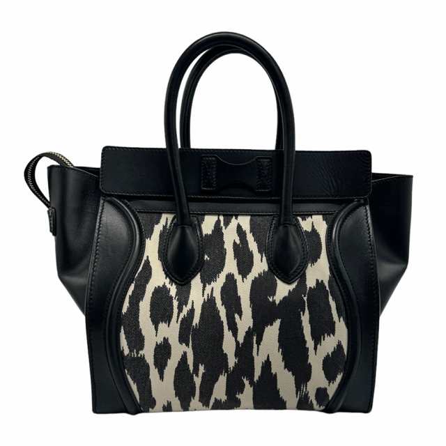 CELINE セリーヌ ラゲージ ミニ ショッパー ハンドバッグ ブラック/オフホワイト 14054 レディース【中古】 z1266の通販は